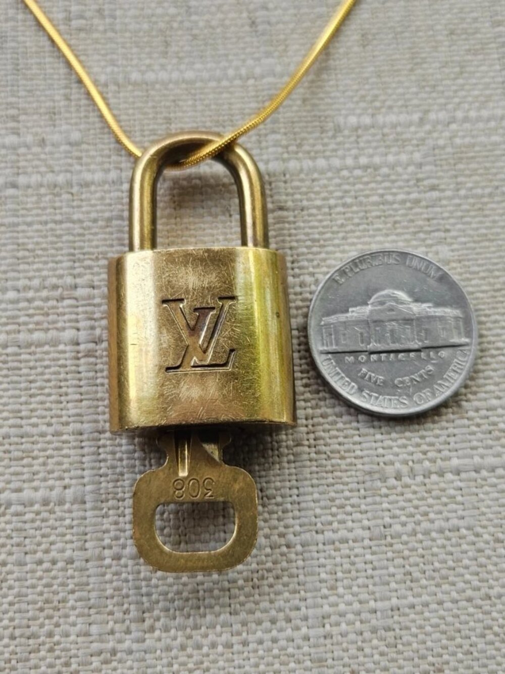 Vintage Louis Vuitton Key Lock Pendant Necklace Gold Tone Padlock Made in France - Picture 12 of 12